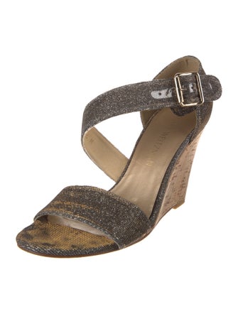 Stuart Weitzman Leather Glitter Accents Espadrilles