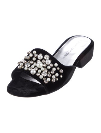 Stuart Weitzman Faux Pearl Accents Velvet Slides