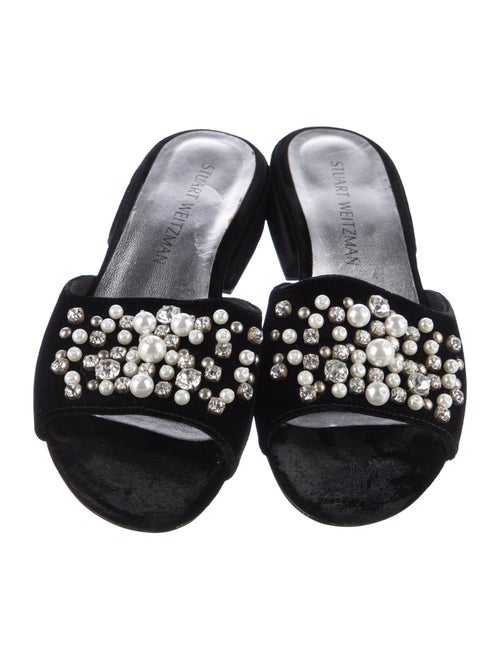 Stuart Weitzman Faux Pearl Accents Velvet Slides