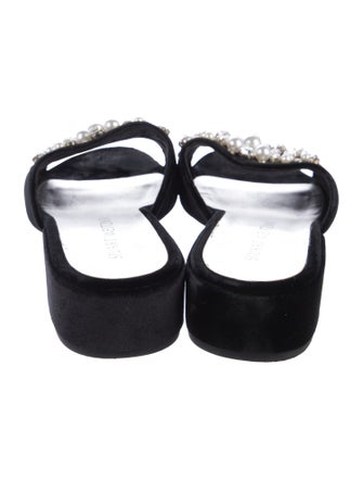 Stuart Weitzman Faux Pearl Accents Velvet Slides