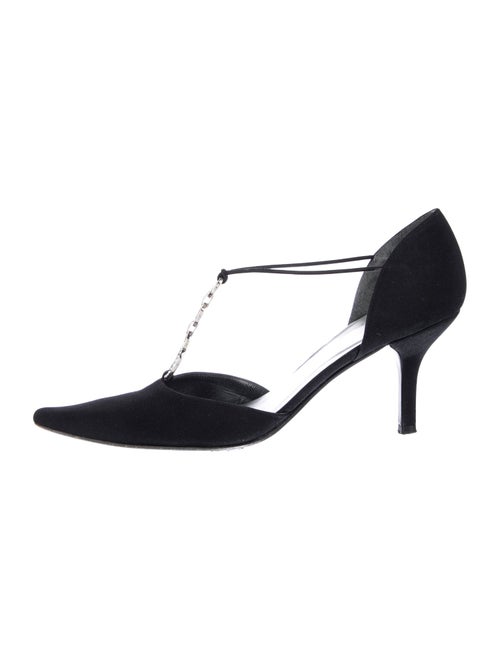 Stuart Weitzman Satin Crystal Embellishments T-Strap Pumps