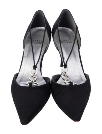 Stuart Weitzman Satin Crystal Embellishments T-Strap Pumps
