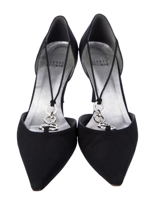 Stuart Weitzman Satin Crystal Embellishments T-Strap Pumps