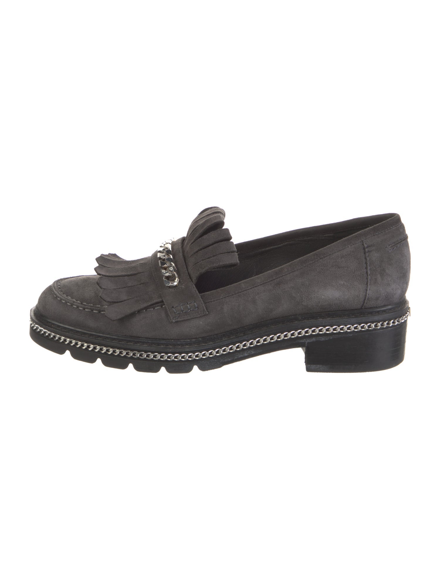 Stuart Weitzman Suede Chain-Link Accents Loafers