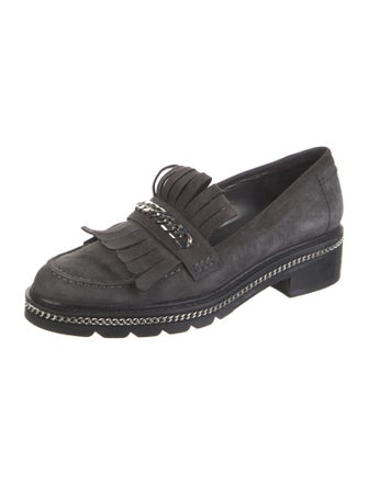 Stuart Weitzman Suede Chain-Link Accents Loafers