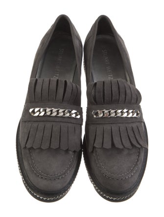 Stuart Weitzman Suede Chain-Link Accents Loafers