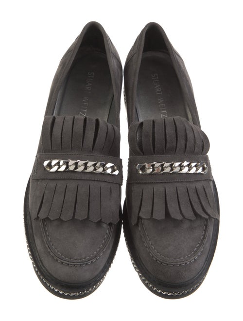 Stuart Weitzman Suede Chain-Link Accents Loafers