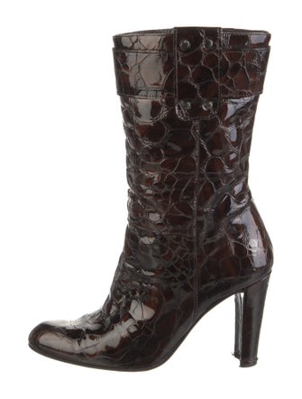Stuart Weitzman Patent Leather Animal Print Combat Boots