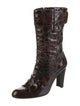 Stuart Weitzman Patent Leather Animal Print Combat Boots