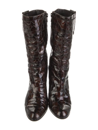Stuart Weitzman Patent Leather Animal Print Combat Boots