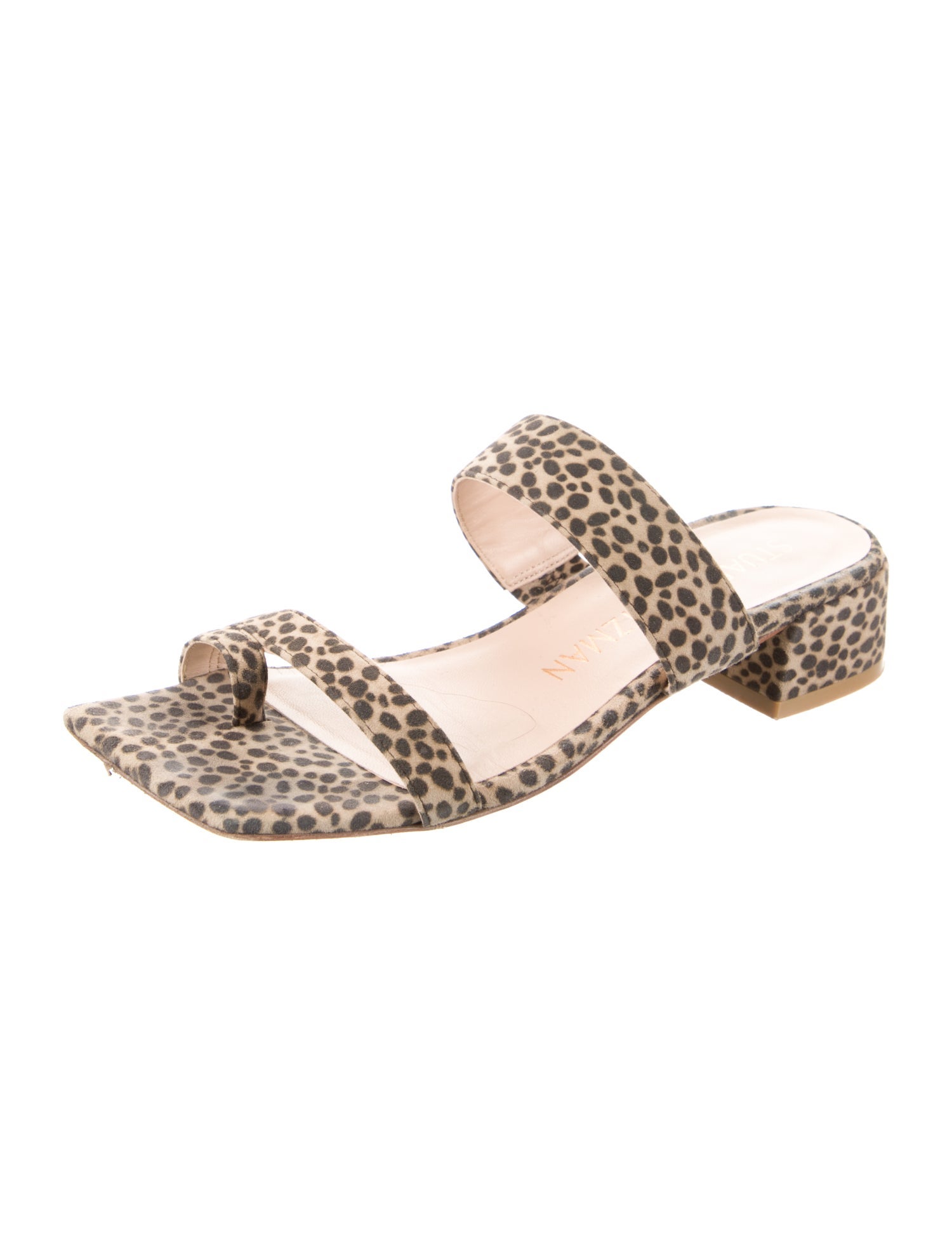 Stuart Weitzman Suede Animal Print Slides