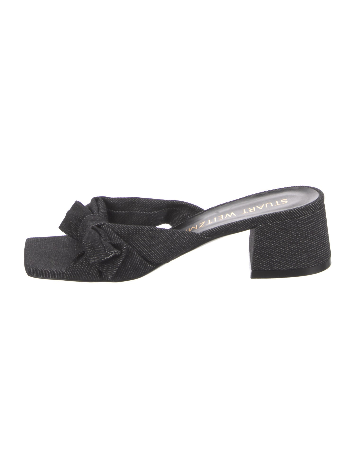 Stuart Weitzman Denim Bow Accents Slides