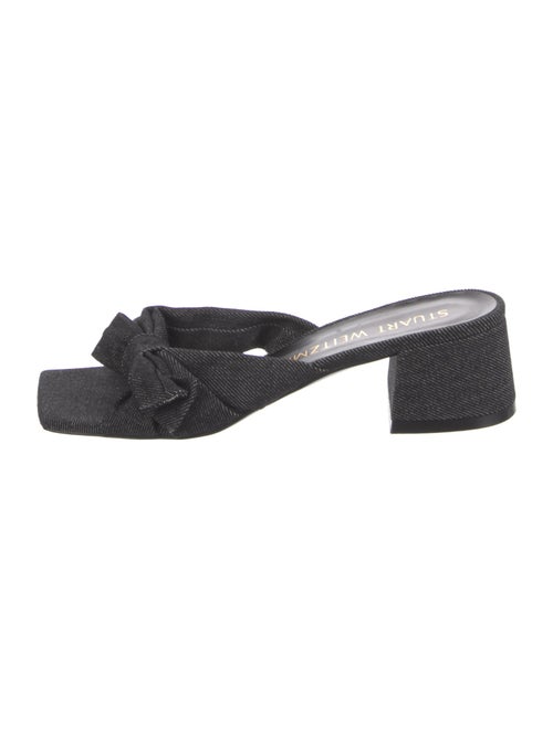 Stuart Weitzman Denim Bow Accents Slides