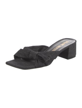 Stuart Weitzman Denim Bow Accents Slides