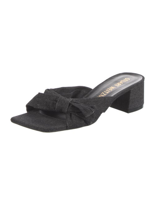 Stuart Weitzman Denim Bow Accents Slides