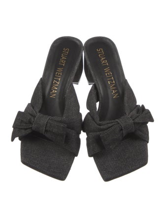 Stuart Weitzman Denim Bow Accents Slides