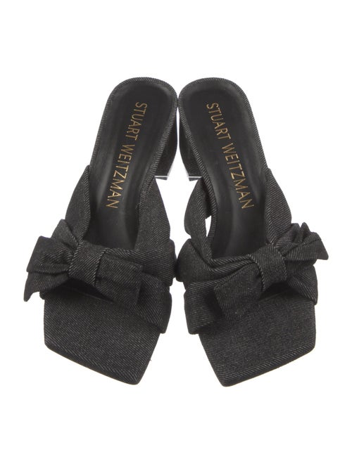 Stuart Weitzman Denim Bow Accents Slides