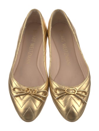 Stuart Weitzman Leather Bow Accents Ballet Flats