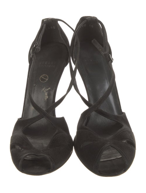 Stuart Weitzman Suede Cutout Accent T-Strap Pumps