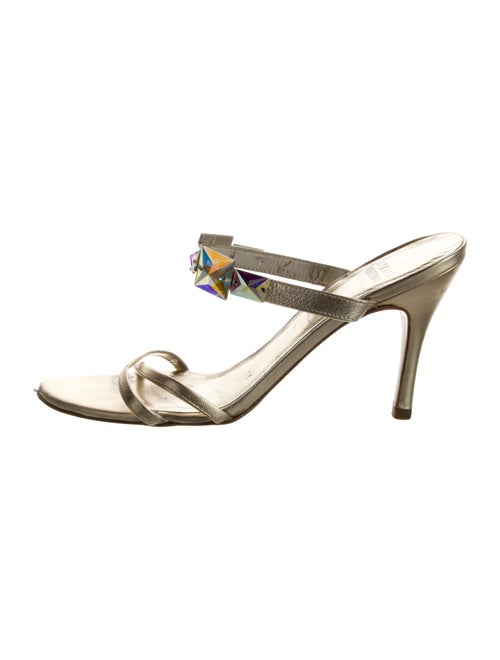 Stuart Weitzman Leather Crystal Embellishments Slides