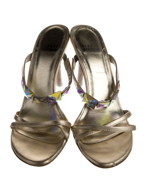 Stuart Weitzman Leather Crystal Embellishments Slides