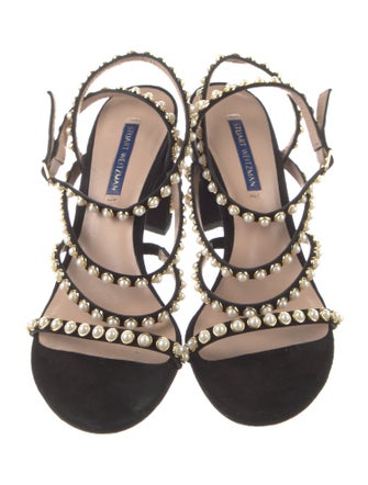 Stuart Weitzman Suede Studded Accents Sandals