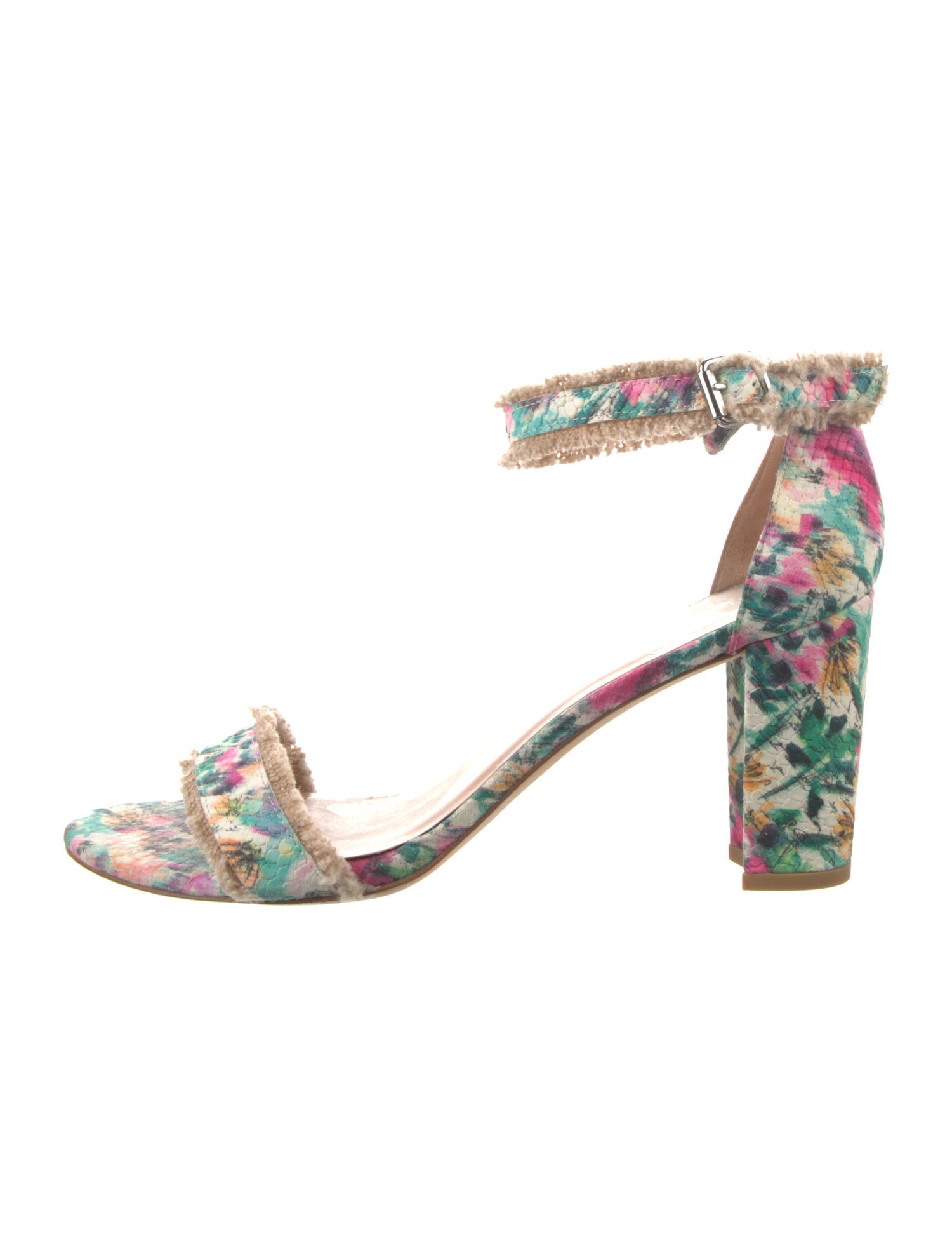 Stuart Weitzman Leather Floral Print Sandals