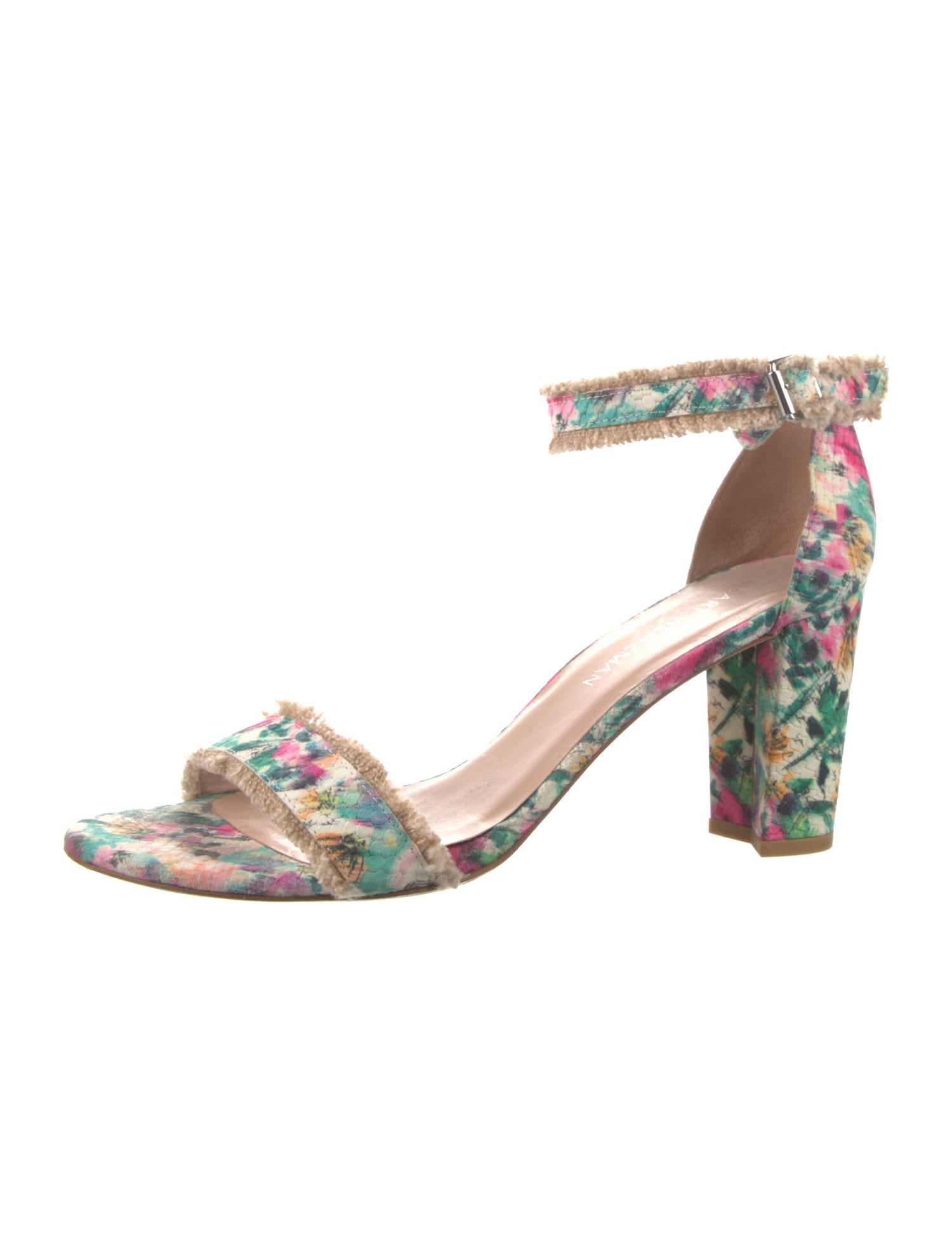 Stuart Weitzman Leather Floral Print Sandals