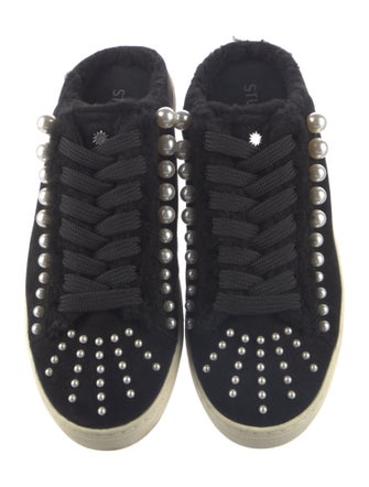 Stuart Weitzman Faux Pearl Accents Suede Sneakers