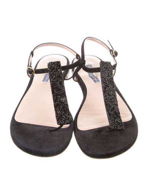 Stuart Weitzman Suede Crystal Embellishments T-Strap Sandals