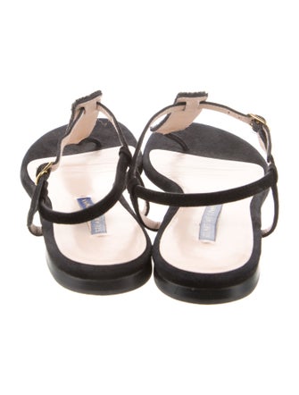 Stuart Weitzman Suede Crystal Embellishments T-Strap Sandals