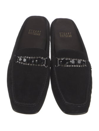 Stuart Weitzman Suede Crystal Embellishments Mules