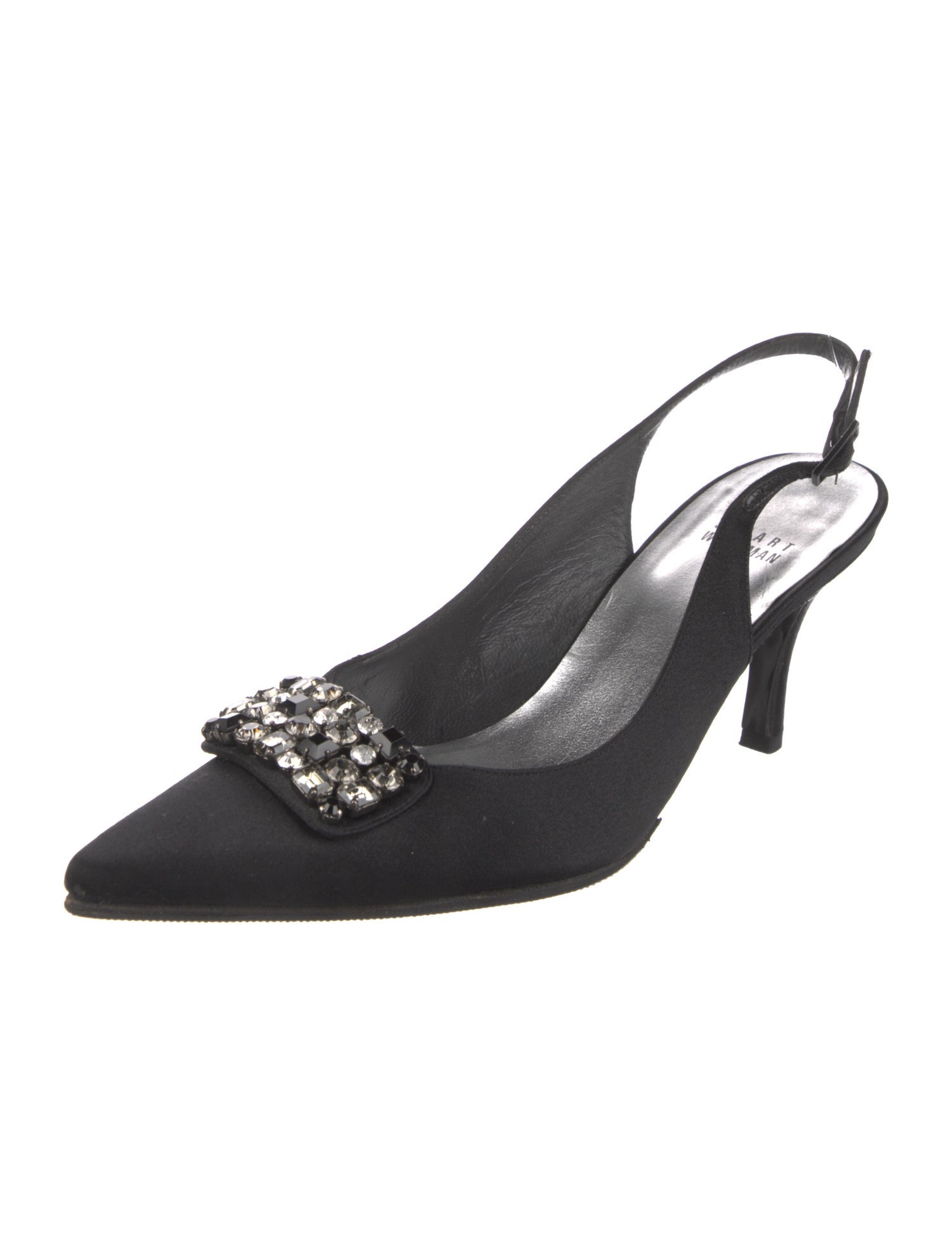 Stuart Weitzman Satin Crystal Embellishments Slingback Pumps