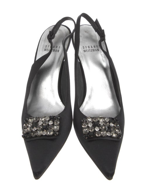 Stuart Weitzman Satin Crystal Embellishments Slingback Pumps