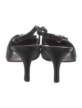 Stuart Weitzman Satin Crystal Embellishments Slingback Pumps