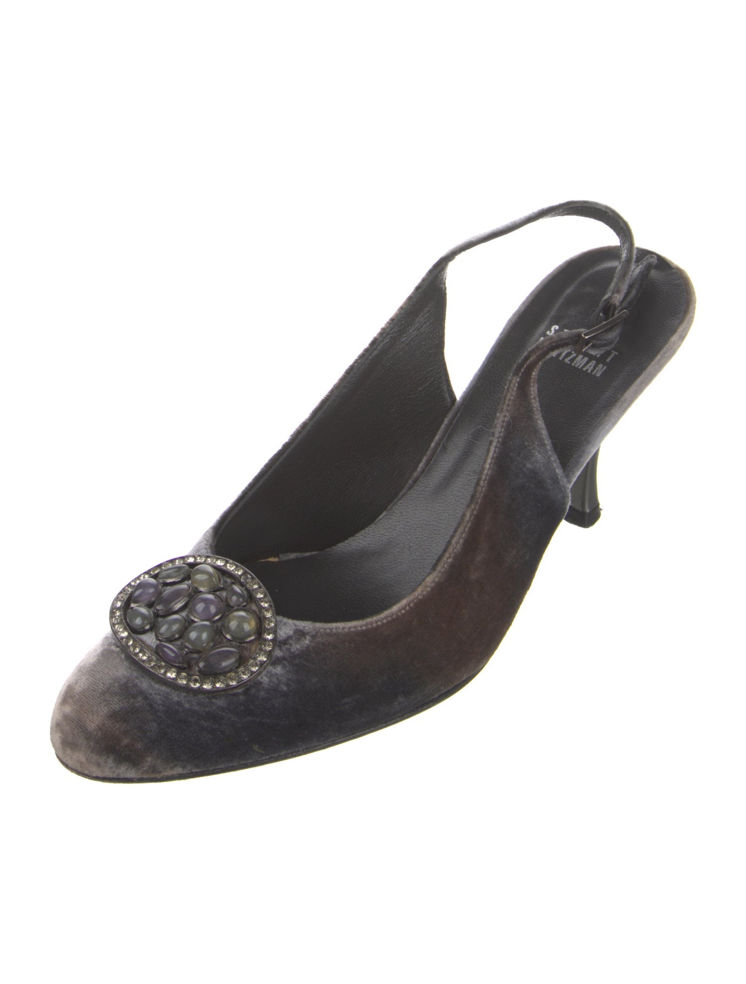 Stuart Weitzman Velvet Crystal Embellishments Slingback Pumps