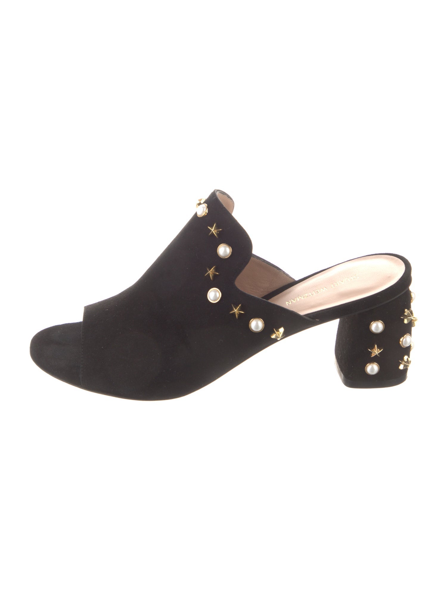 Stuart Weitzman Suede Studded Accents Slides