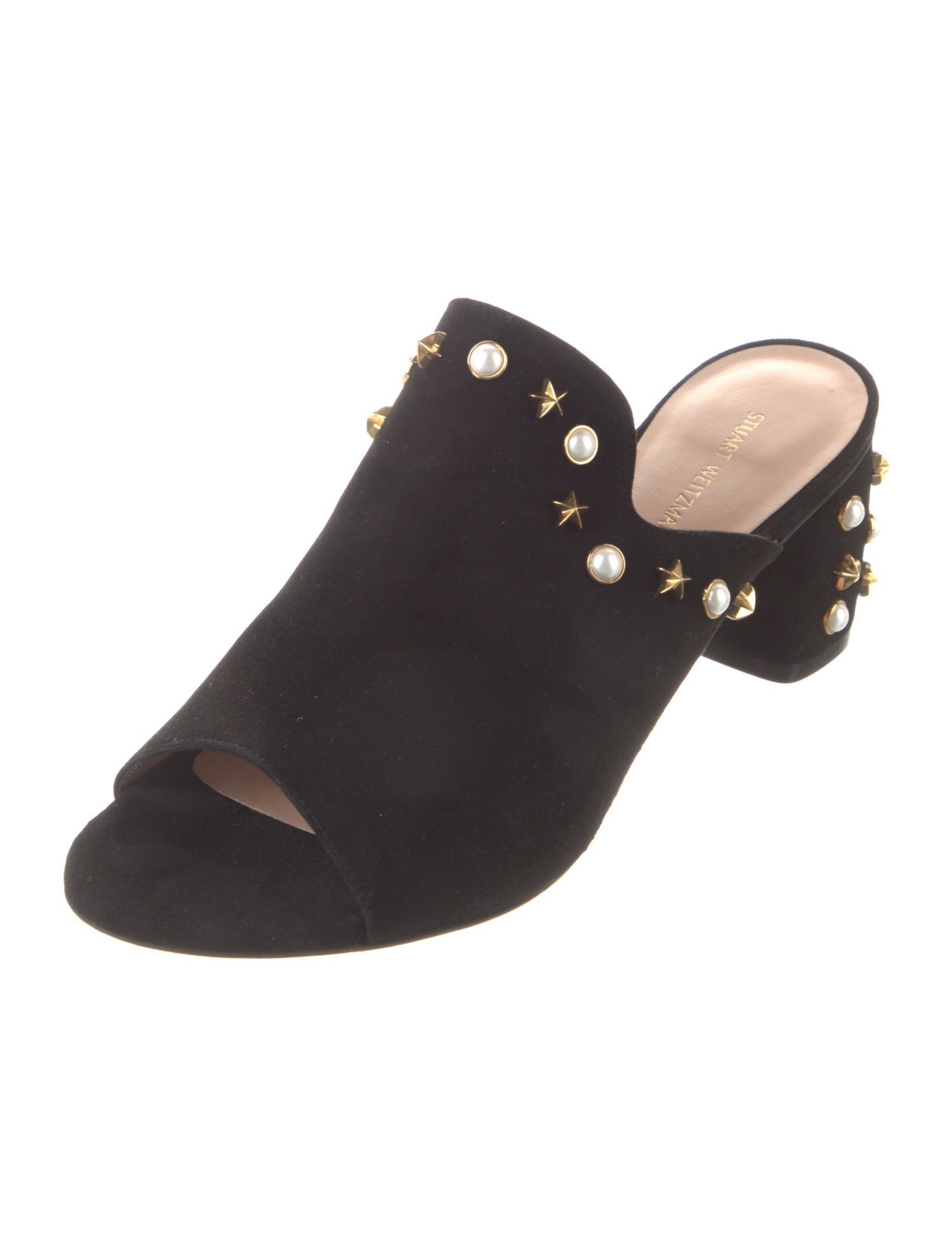 Stuart Weitzman Suede Studded Accents Slides