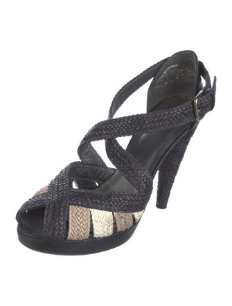 Stuart Weitzman Straw Colorblock Pattern Slingback Sandals