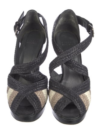 Stuart Weitzman Straw Colorblock Pattern Slingback Sandals