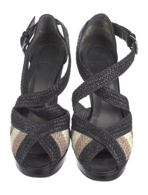 Stuart Weitzman Straw Colorblock Pattern Slingback Sandals