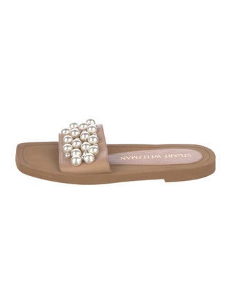 Stuart Weitzman Leather Beaded Accents Slides