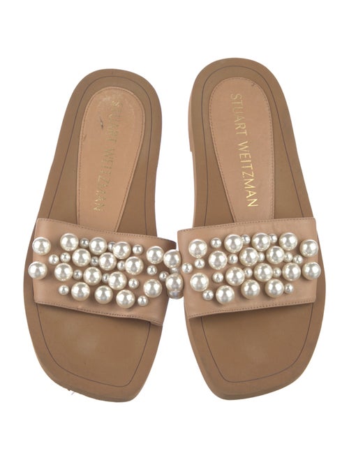 Stuart Weitzman Leather Beaded Accents Slides