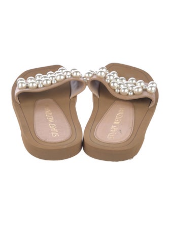 Stuart Weitzman Leather Beaded Accents Slides