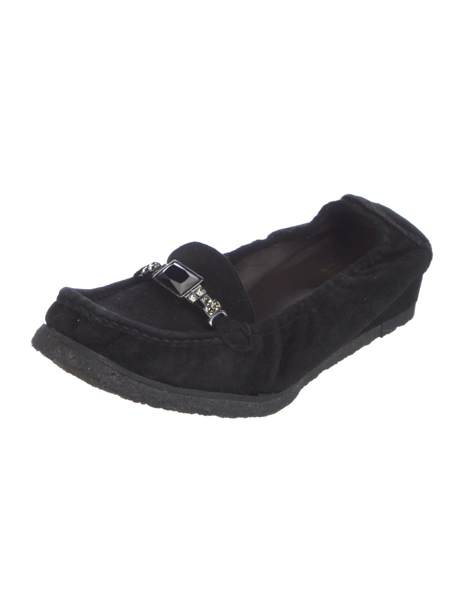 Stuart Weitzman Suede Crystal Embellishments Loafers