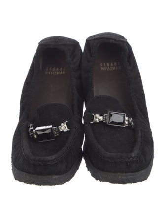 Stuart Weitzman Suede Crystal Embellishments Loafers