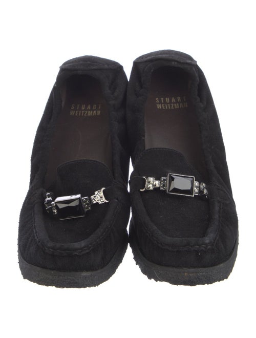 Stuart Weitzman Suede Crystal Embellishments Loafers