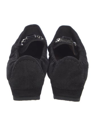 Stuart Weitzman Suede Crystal Embellishments Loafers