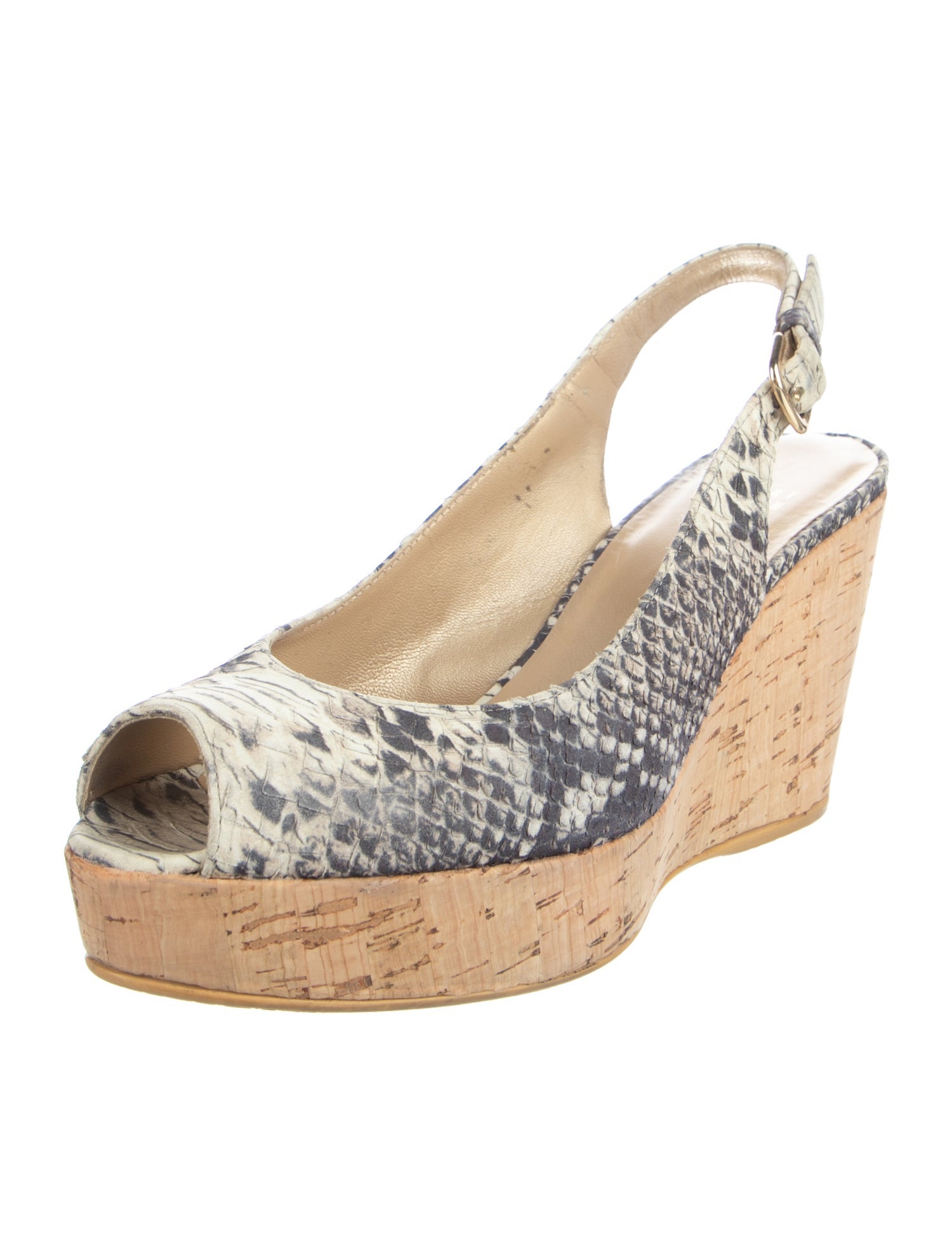 Stuart Weitzman Leather Animal Print Slingback Sandals