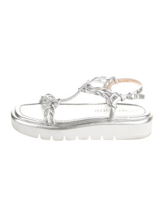 Stuart Weitzman Leather Braided Accents T-Strap Sandals